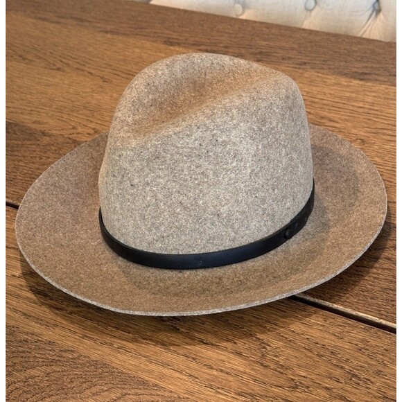 Rag & Bone Floppy Brim Wool Fedora Hat Women’s Sz M Brown Greige Leather Trim - Picture 1 of 9